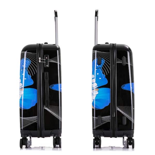 InUSA Black Butterfly Prints Lightweight Hardside Spinner 3-Piece