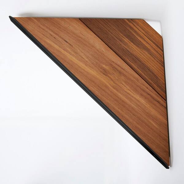 Seachrome Floating Corner Shower Shelf in A Matte Black Finish A Natural Teak Wood Insert