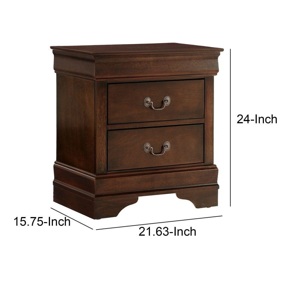Brown Cherry Traditional Wood 2-Drawer Nightstand