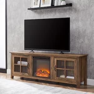 Simple 70 in. Rustic Oak 2-Door TV Stand with Electric Fireplace (Max tv size 75 in.)