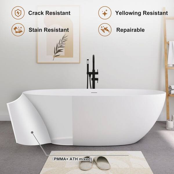 SJ STAR&JANE Zora 63 in. x 29 in. Stone Resin Freestanding Soaking