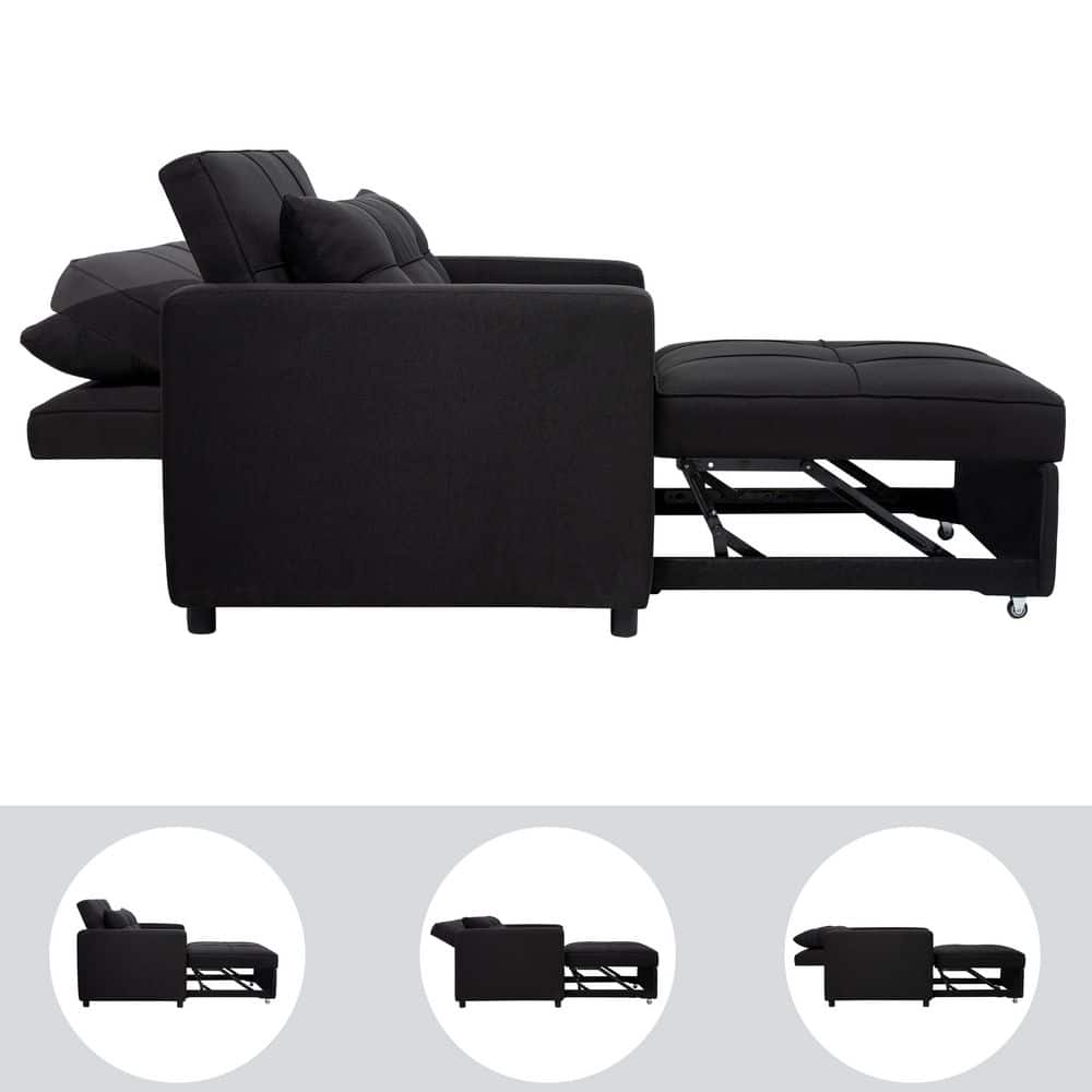 Black Linen Convertible Sleeper Accent Chair with Metal Frame