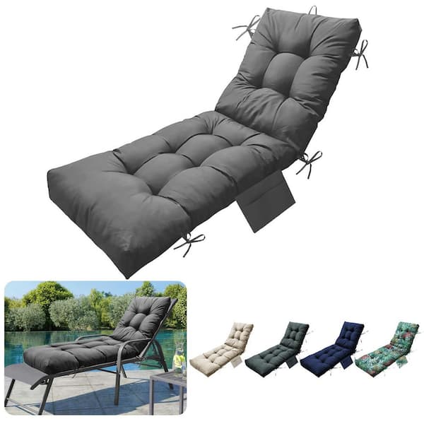 67" Outdoor Chaise Lounge Cushion, Waterproof Patio Furniture Lounge Chair Pads, Thicken Replacement Cushion Dark Gray