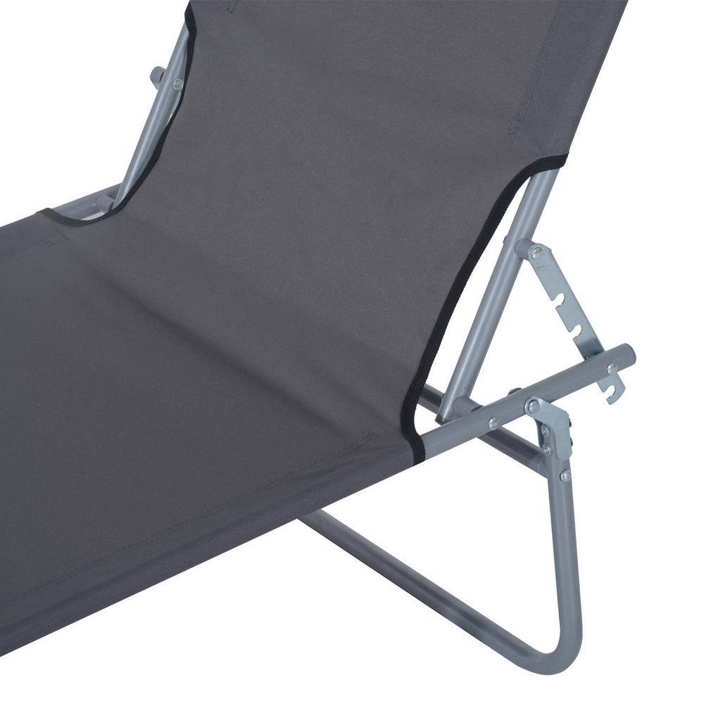 Gray Adjustable Steel Frame Outdoor Lounge Chair with Sun Shade