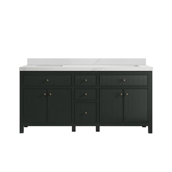 Willow Collections Sonoma 72 in. Double Sink Freestanding Dark Green Bath Vanity with Calacatta Sienna Quartz Top Unassembled