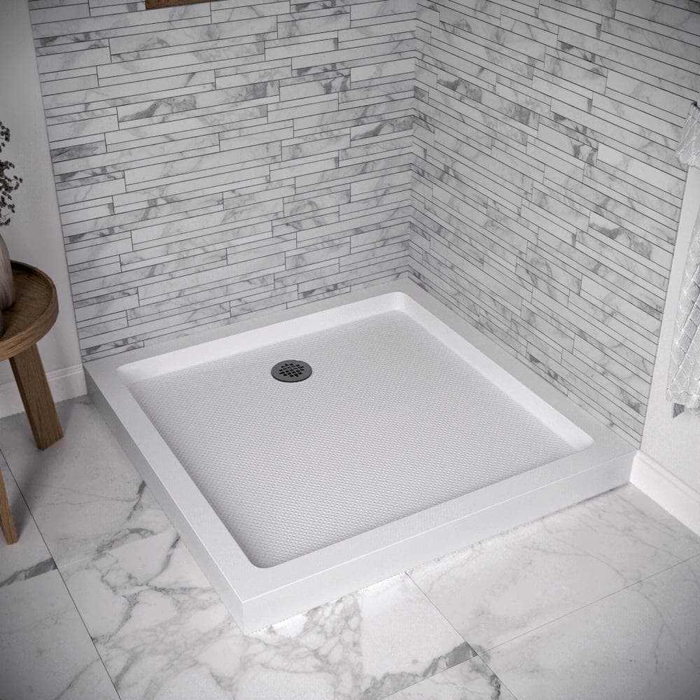 36'' Square Glossy White Acrylic Shower Base with ABS Drain