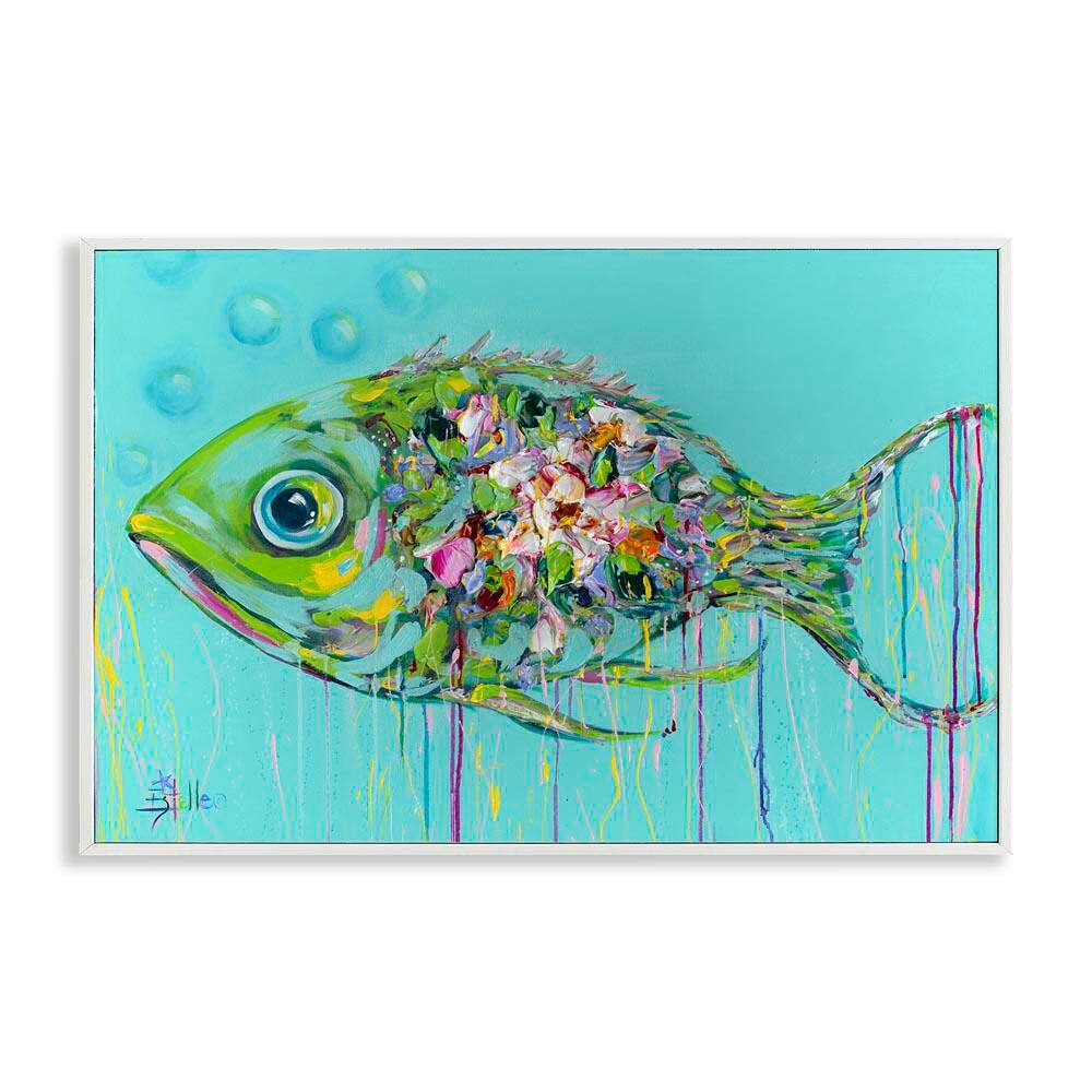 Painterly Drip Fish by Estelle Grengs White Framed Coastal Giclee Art Print 12 in. x 18 in. price history on PriceWatchPro