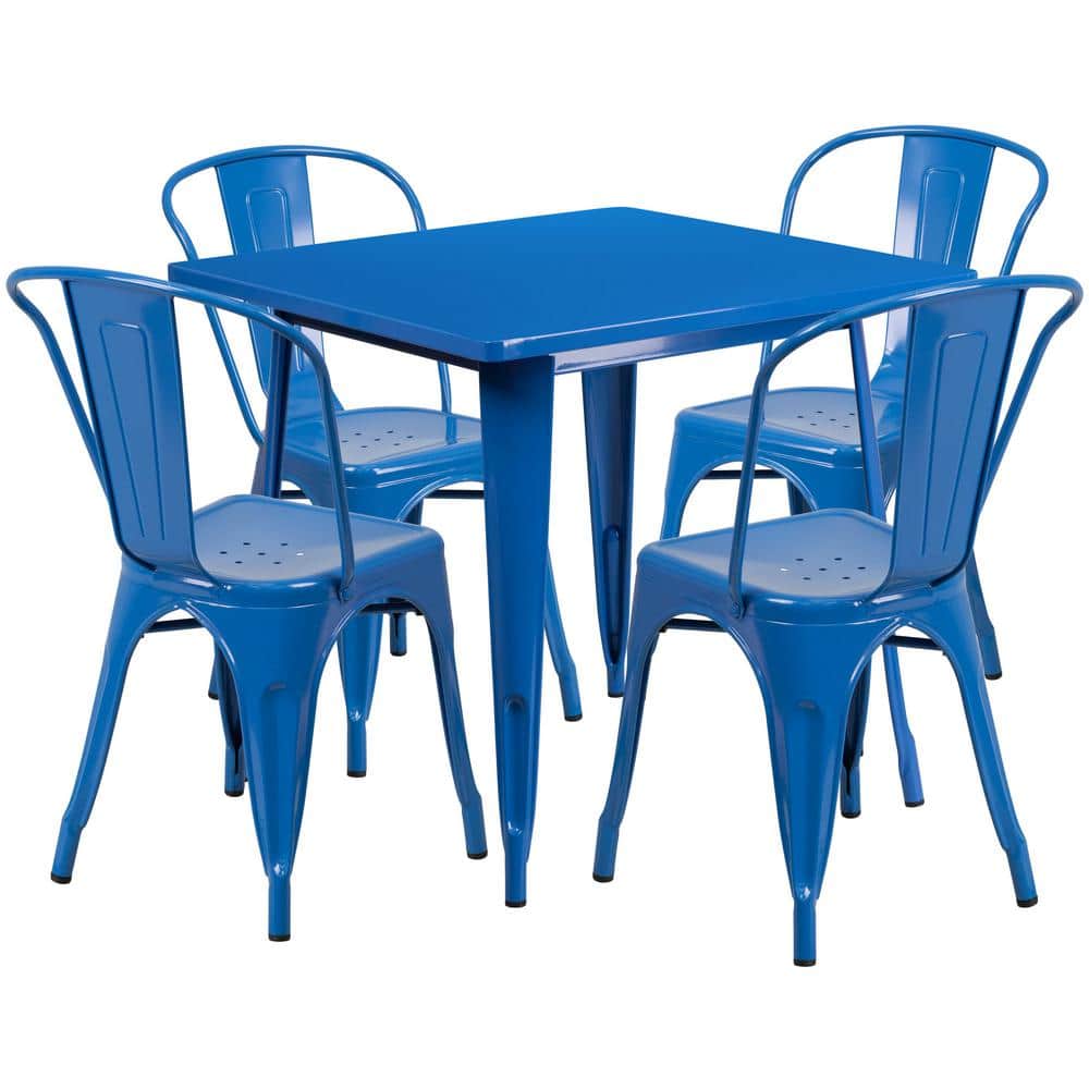 Metal Outdoor Dining Table 31.5 in. Square Metal Indoor-Outdoor Table Set w