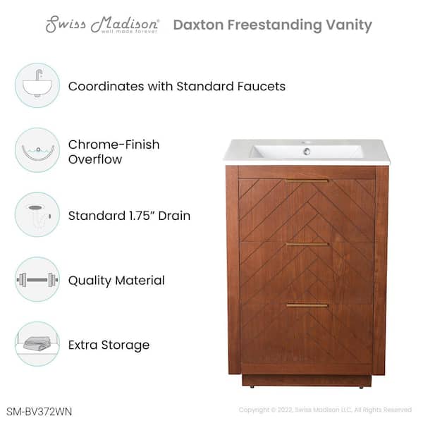 Daxton 24 in. Freestanding Bath Vanity in Brown Oak with White Ceramic Sink Top