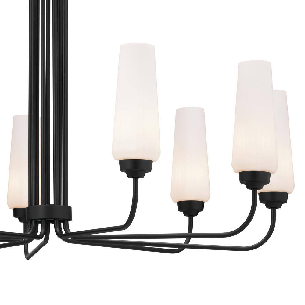 Truby Art Deco Black Opal Glass 9-Light Large Chandelier