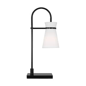 Binx 23 in. Midnight Black Task Table Lamp with White Linen Fabric Shade