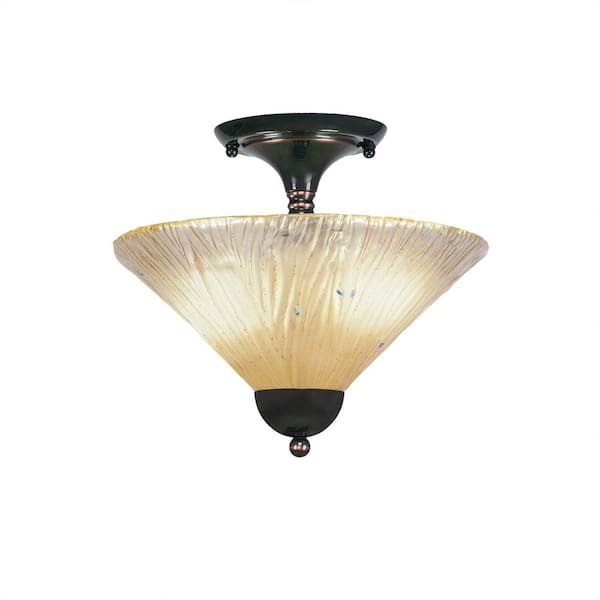 Unbranded Bristol 11.25 in. 2-Light Black Copper Semi-Flush with 12 in. Amber Crystal Glass Shade No Bulbs Included