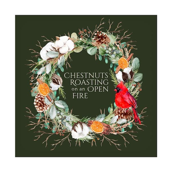 Trademark Fine Art Unframed Home Tina Mitchell 'Christmas Chestnuts Roasting Wreath' Photography Wall Art 14 in. x 14 in.
