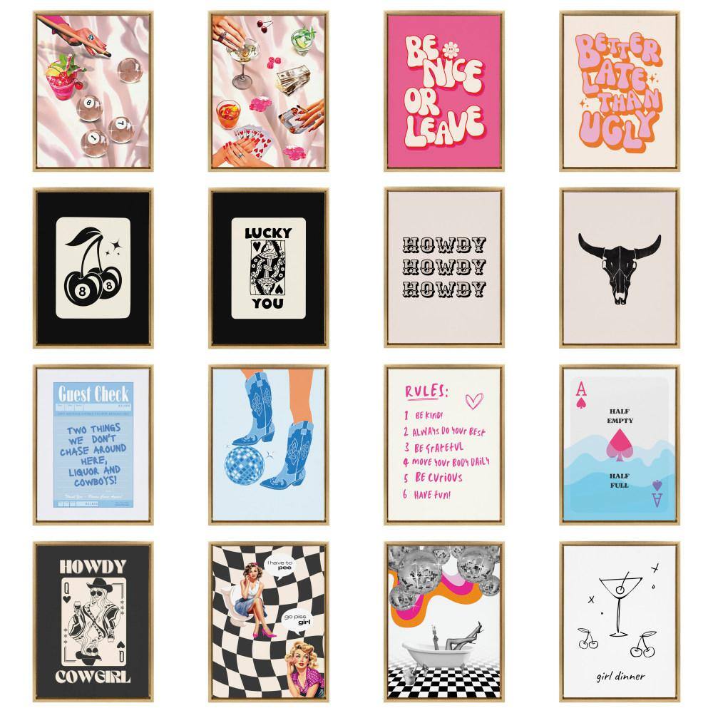 Bright Pink and Gold Framed Canvas Wall Art 18"x24"