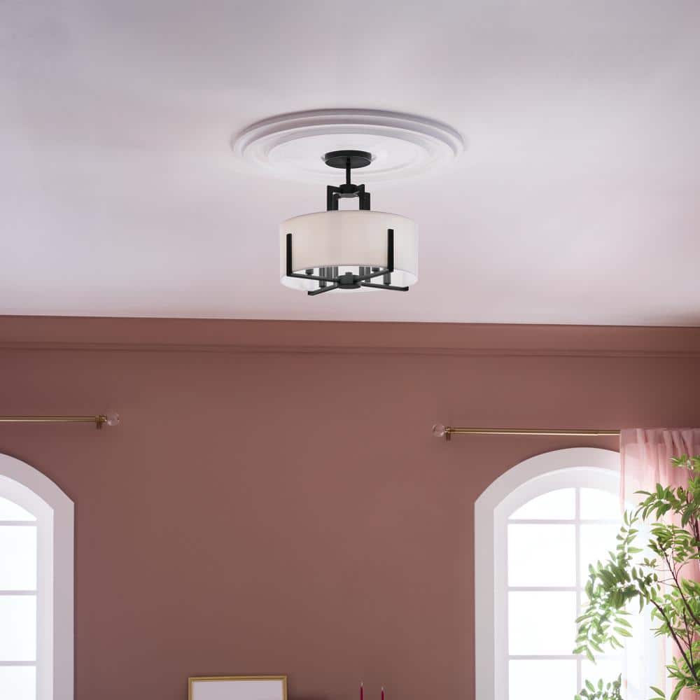 Malen Black Metal Semi-Flush 4-Light with White Fabric Shade
