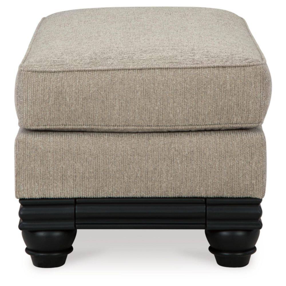 Elbiani Traditional Gray Fabric Ottoman with Matte Black Trim