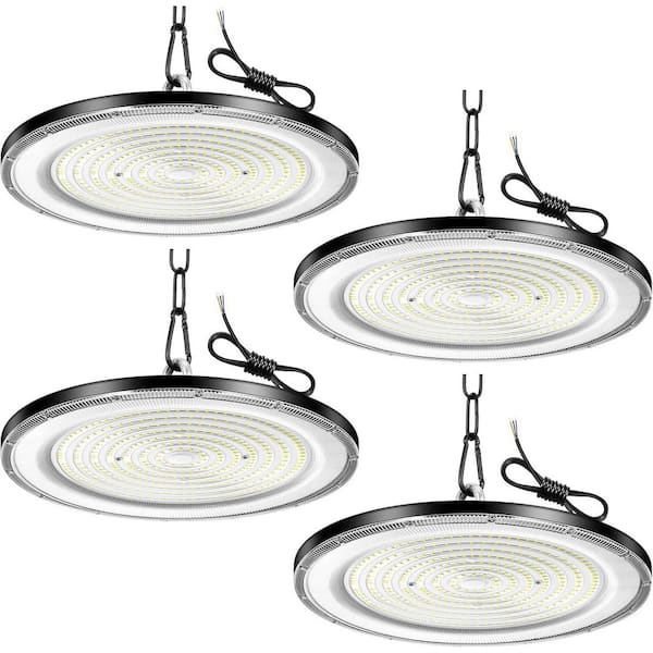 0.85 ft. 400-Watt Equivalent LED High Bay Light Black Adjustable Fixture for Warehouse Garage, 4-Pack
