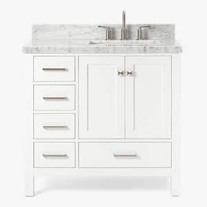Cambridge 37 in. W x 22 in. D x 36 in. H Bath Vanity in White with Marble Vanity Top in White