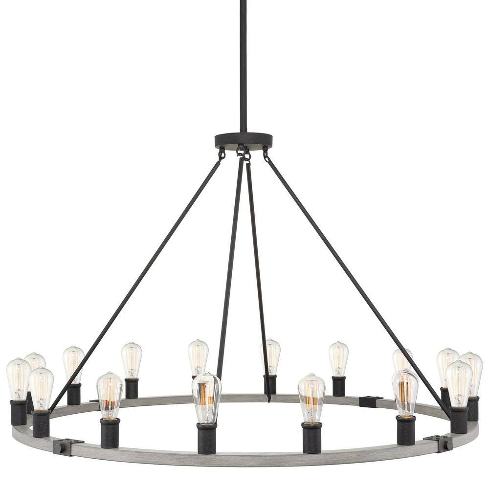 Kira Home Jericho 60Watt 16Light Textured Black Farmhouse Chandelier, No Bulb Included RVL