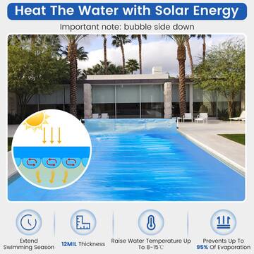 Costway 16 ft. x 32 ft. Rectangular Blue Above Ground Pool Solar Cover 12 Mil Heat Retaining Blanket with Carry Bag GHMHSKU00663