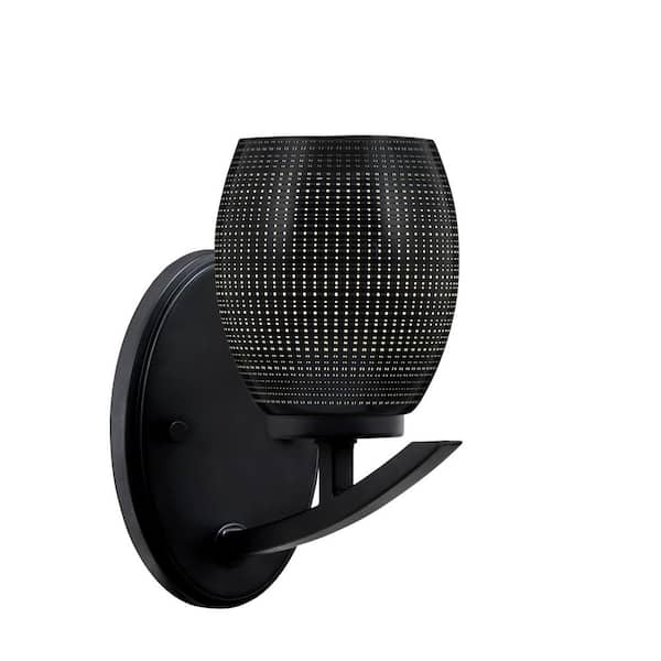 Unbranded Siena 1-Light Matte Black Downlight Wall Sconce with Black Matrix Glass Shade