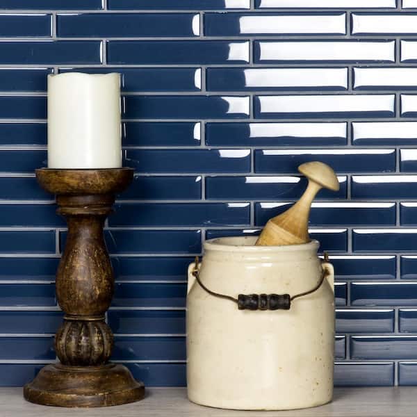 Tropical Blue 1 in. x 6 in. Glass Glossy Accent Pencil Subway Wall Tile (2 sq. ft./Case)