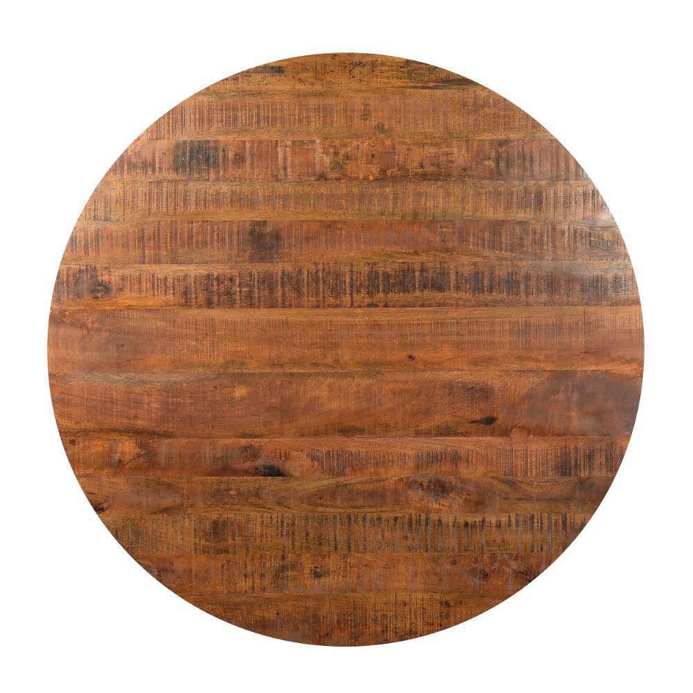 Rustic Farmhouse 48" Round Solid Mango Wood Dining Table with Iron Legs