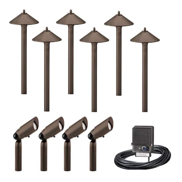 Malibu Pro-Style 10-Light Aged Brass Outdoor Light Kit