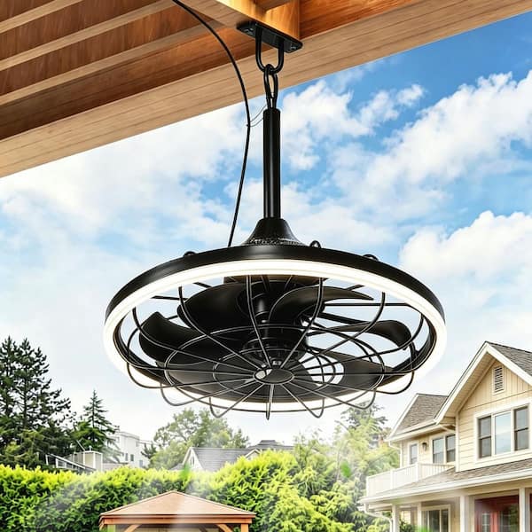 Emeritpro 19.7 in. LED Outdoor Cage Ceiling Fan with Remote,Sand