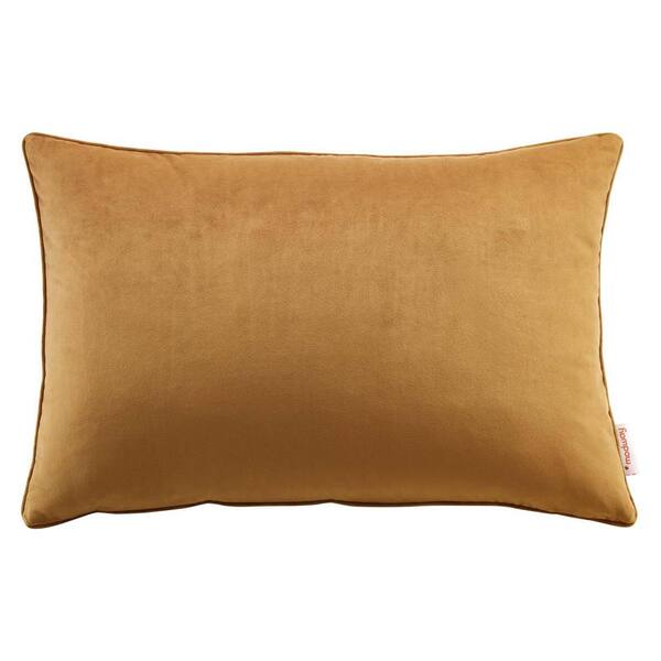 MODWAY Enhance Cognac Solid French Piping Trim 15.5 in. x 24 in. Lumbar Performance Velvet Throw Pillow