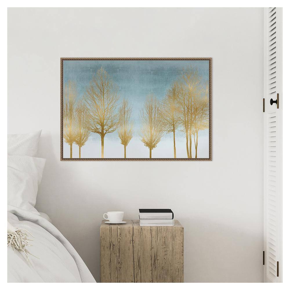 Gold Forest on Aqua Framed Canvas Wall Art Print