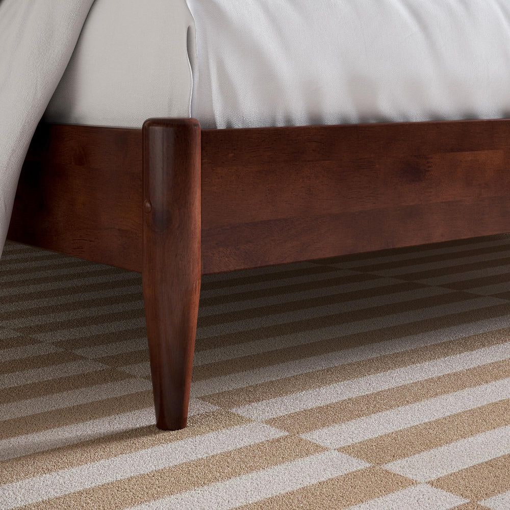 Aria King Walnut Wood Low Profile Platform Bed with Headboard
