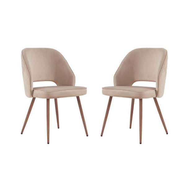Unbranded Light Brown Dining Chairs Velvet Accent Chair Leisure Chairs Upholstered Side Chair with Wood Legs (Set of 2)