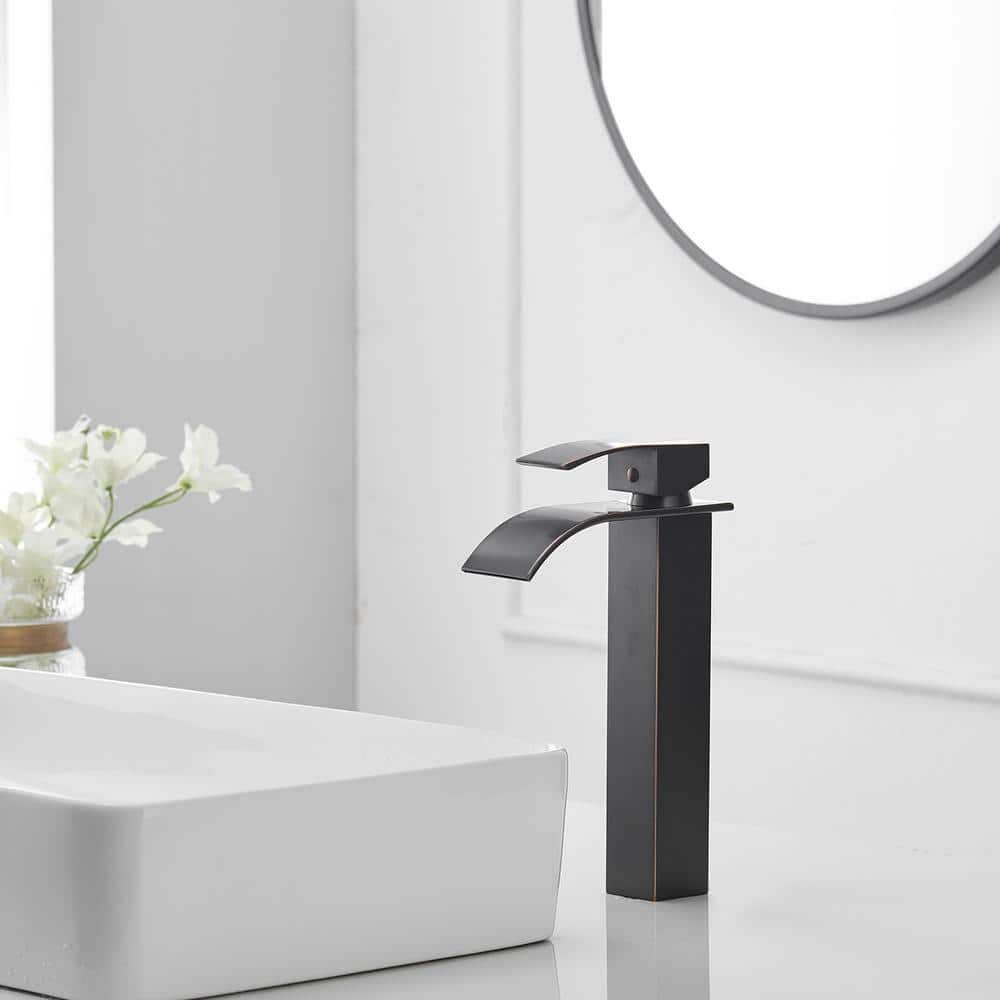 Oil Rubbed Bronze Modern Waterfall Bathroom Faucet with Pop-up Drain