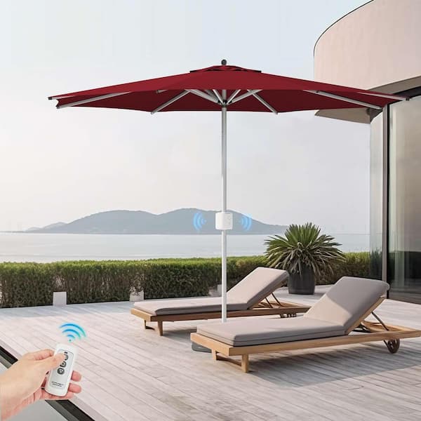 PASAMIC 9 ft. Aluminum Automatic Patio Umbrella Outdoor Market Umbrella Remote Button Controls and UV-Resistant in Burgundy