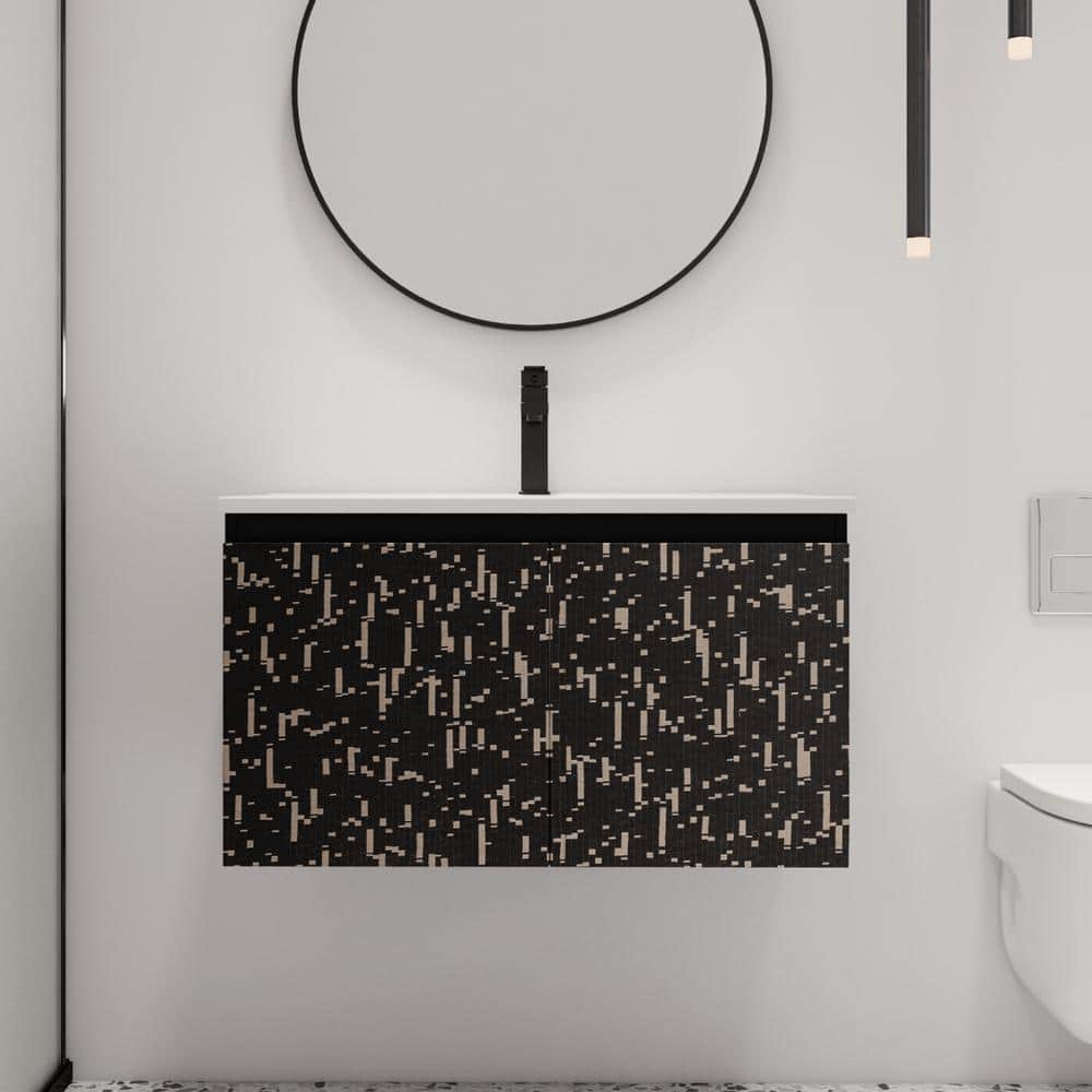 30 in. W x 18.3 in. D x 17.3 in. H Wall Mounted Bath Vanity in Black with W