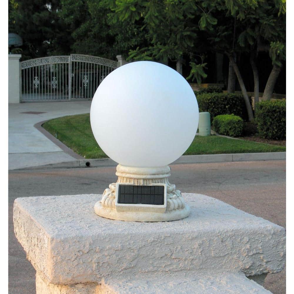 Solar Powered Frosted Glass Globe Post Light with Ceramic Base