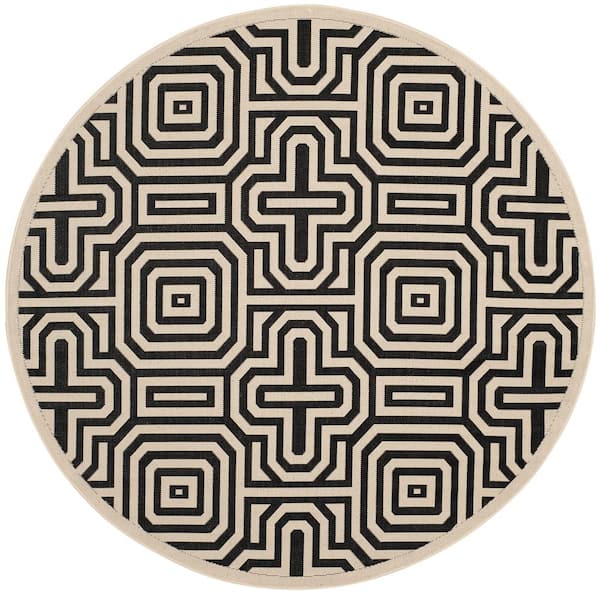 SAFAVIEH Courtyard Sand/Black 7 ft. x 7 ft. Round Border Indoor/Outdoor Patio  Area Rug