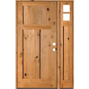 46 in. x 80 in. Knotty Alder 3 Panel Left-Hand/Inswing Clear Glass Clear Stain Wood Prehung Front Door w/Right Sidelite