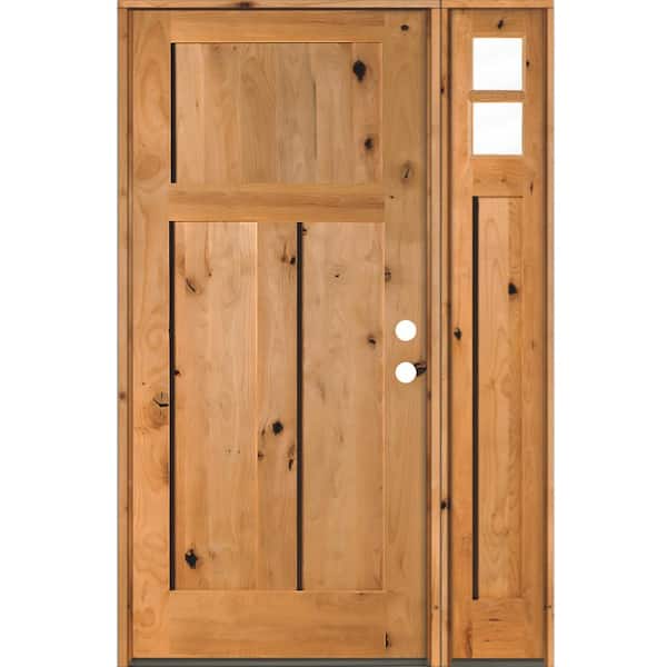 Krosswood Doors 50 in. x 80 in. Knotty Alder 3 Panel Left-Hand/Inswing Clear Glass Clear Stain Wood Prehung Front Door w/Right Sidelite