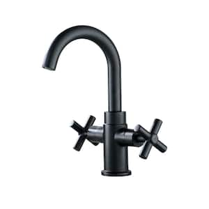 Modern Double Handle Single Hole Brass Bathroom Faucet with Push-Up Pop-Up Drain in Matte Black