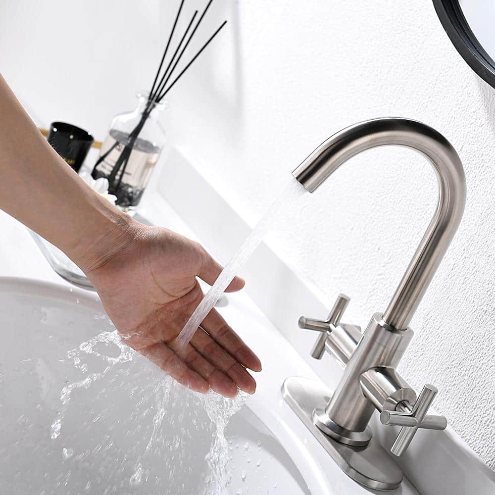 Brushed Nickel 4-Inch Centerset Bathroom Faucet with Swivel Spout