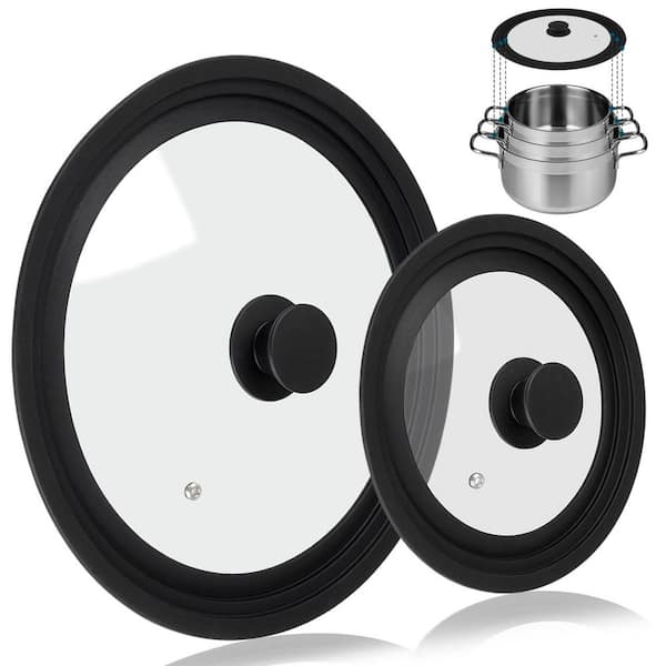 Universal 7-12 in. Tempered Glass and Food Grade Silicone Pan Lid with Steam Vent Hole