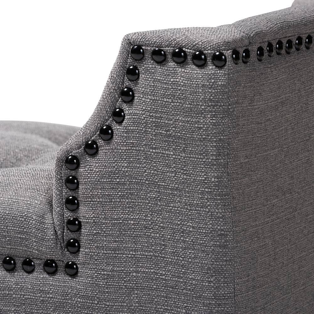 Gray Linen Upholstered Oak Wood Bench with Tapered Legs
