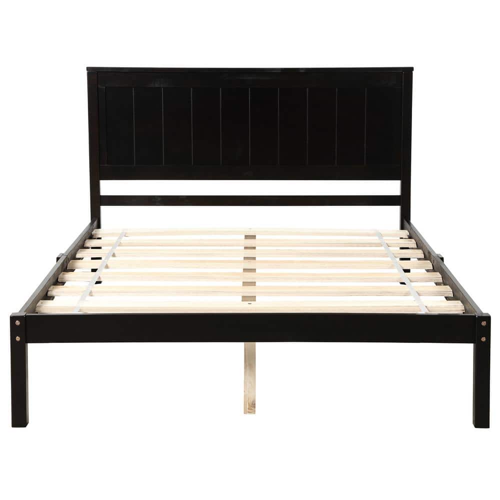 Espresso Full Size Bed Frame Supported by Wooden Planks