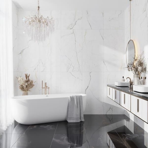 Splendor 24 in. x 48 in. Matte Pearl White with Gray Vein Porcelain Wall and Floor Tile (15.5 sq. ft./case)-2 Pack