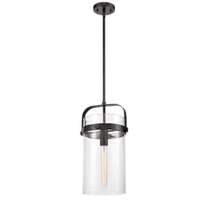 Pilaster 1-Light Matte Black Clear Shaded Pendant Light with Clear Glass Shade