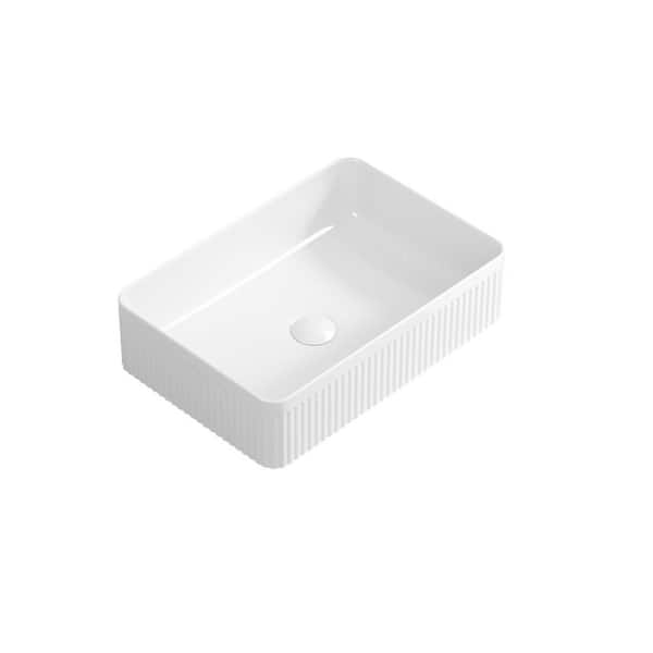 19.69 in. x 13.39 in. White Rectangular Ceramic Countertop Bathroom Vanity Vessel Sink