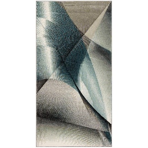 Hollywood Gray/Teal 3 ft. x 5 ft. Striped Abstract Area Rug