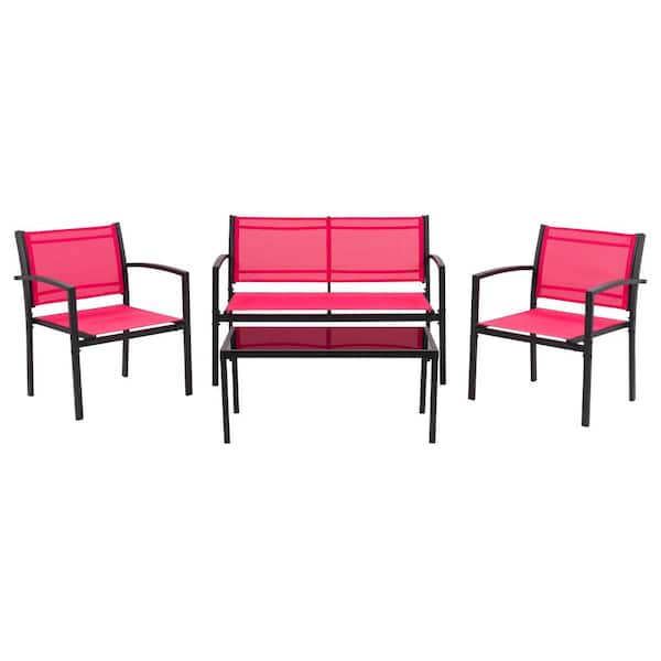 CorLiving Everett Red 4-Piece Metal Patio Conversation Set